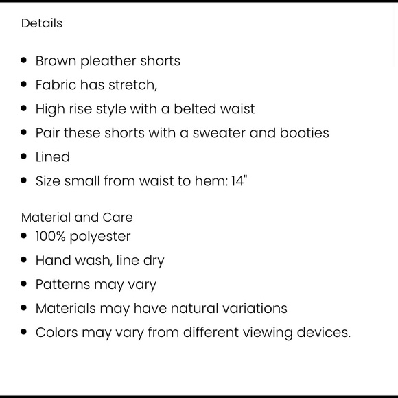 NWT Belted Pleather Shorts - Picture 8 of 8